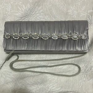 Elegant Silver Clutch with Rhinestone Detail